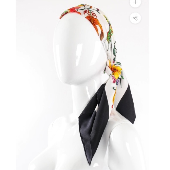 Gucci Black Flora II Silk Scarf NWOT - Picture 7 of 16
